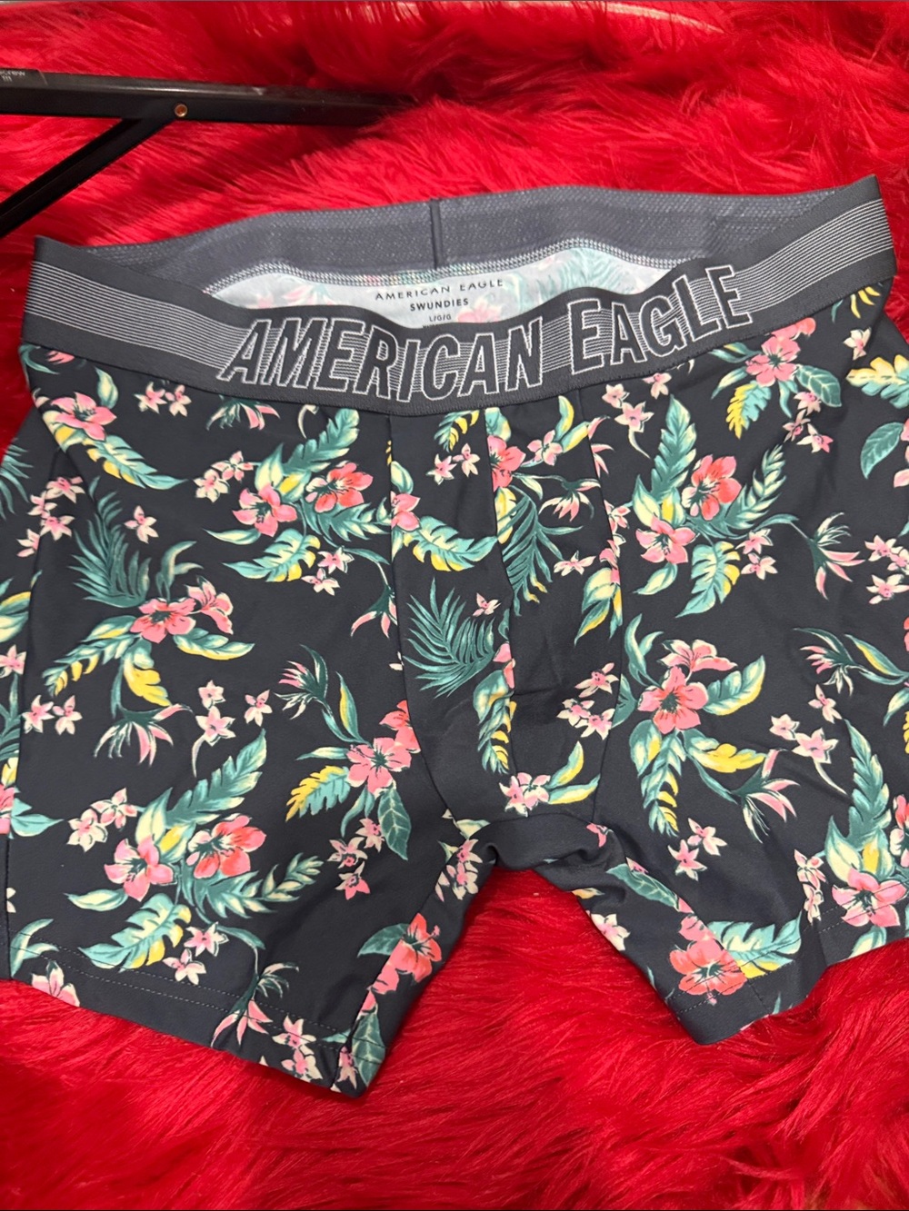 American Eagle Floral Boxer Briefs - Black with Pink & Teal Floral
